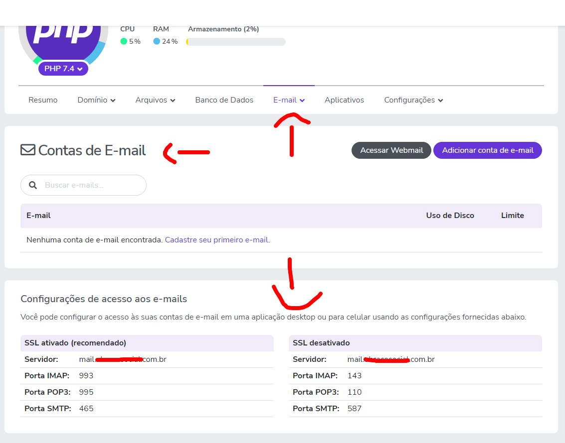 Configuração de email